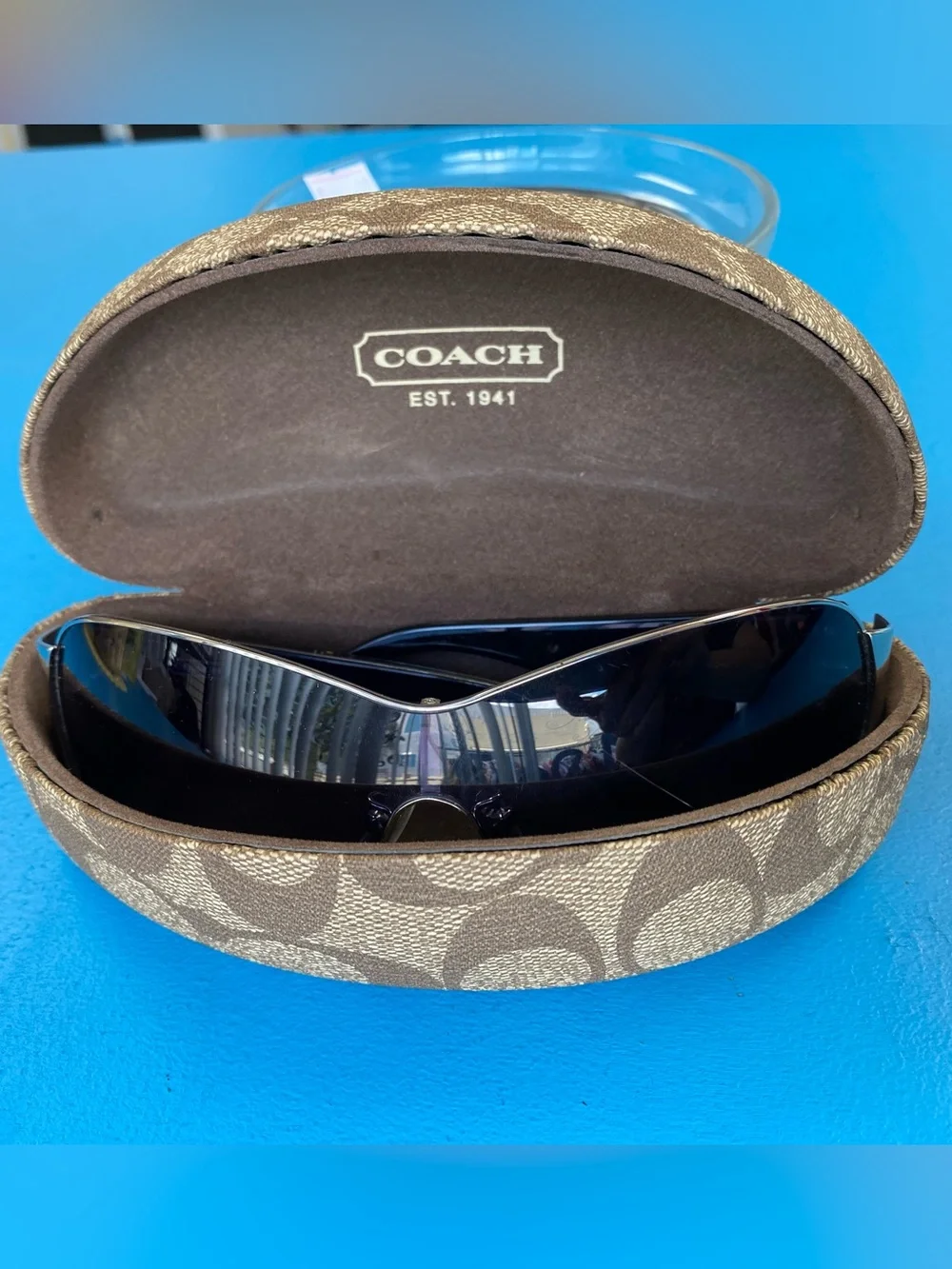 Coach Women’s Blue Gradient Shield Sunglasses with Gold Trim - Picture 2 of 10